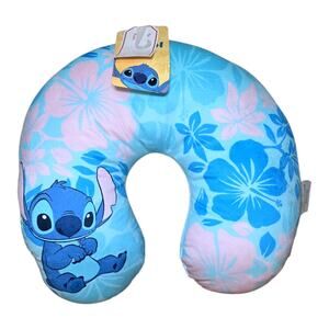 Disney Lilo & Stitch Memory Foam Neck Pillow Blue Hawaiian Print Airplane Travel